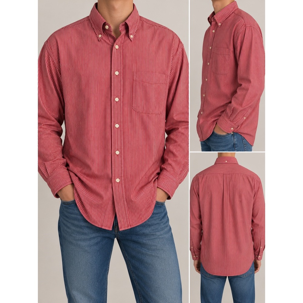 Brooks Brothers 346 Mens Large Red White Striped Cotton Button Down Polo Shirt